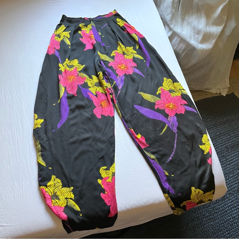 DODO BAR OR black floral viscose balloon wide barrel leg pants